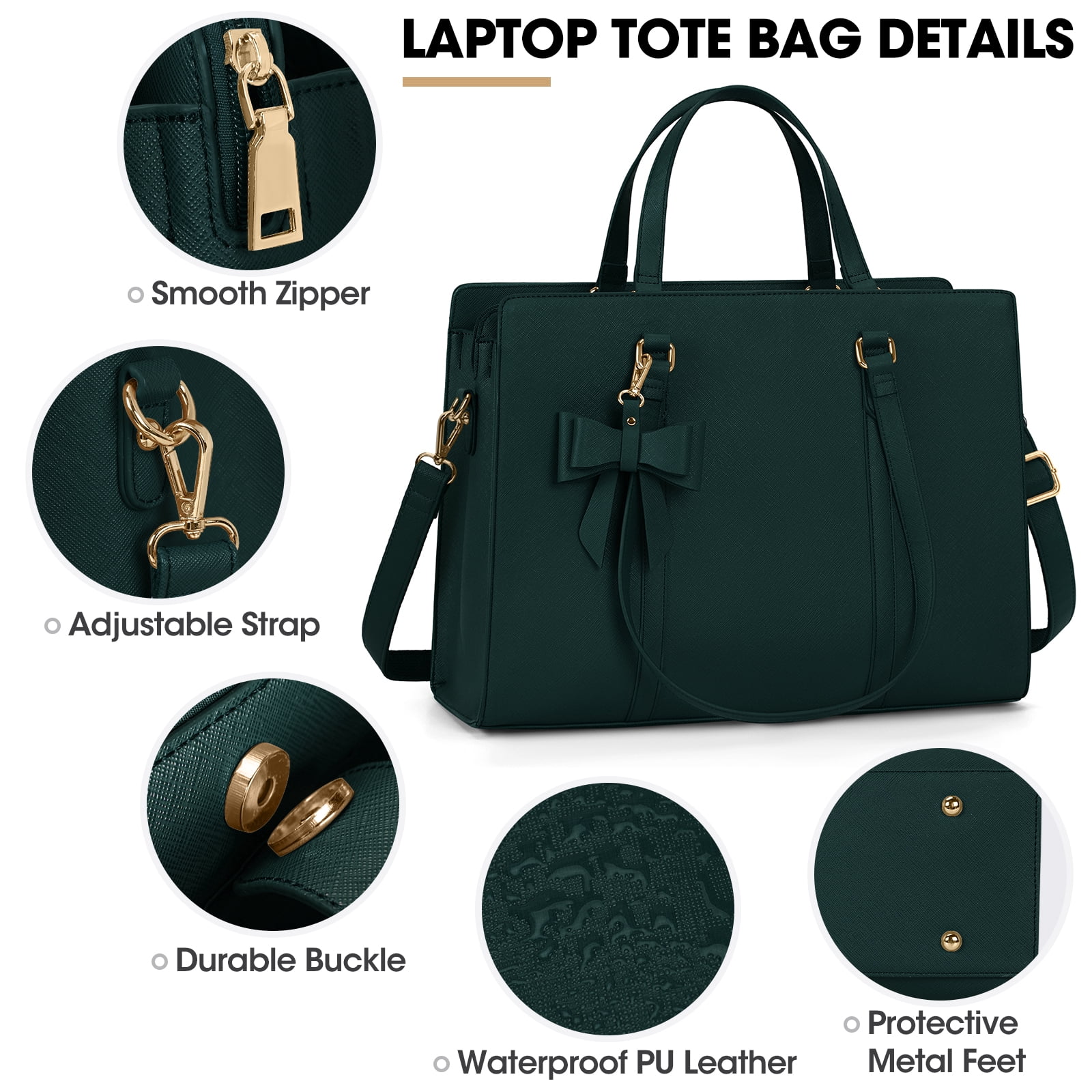 Laptop Bag for Women 15.6 inch Laptop Tote Bag Waterproof Leather Computer Bag Large Briefcase Professional Business Office Work Bag,Dark Green