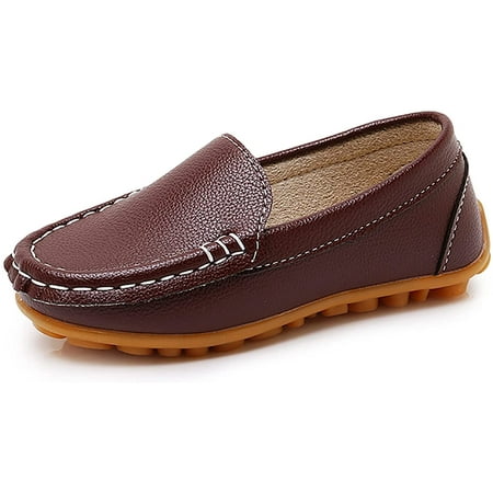 Boys Girls Leather Loafers Slip-On Oxford Flats Boat Dress Schooling Daily Walking Shoes(Toddler/Little Kids)
