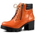 thumbnail image 1 of Unique Bargains Women's Rounded Toe Side Zip Combat Block Heel Ankle Boots, 1 of 6
