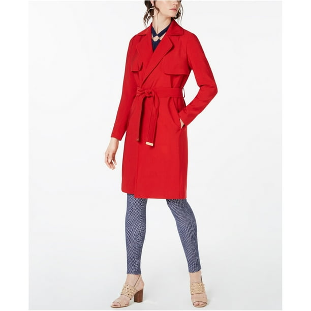 Michael Kors Gabardina con cinturón para mujer, rojo, pequeño Michael Kors Gabardina