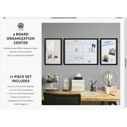 U Brands Dry Erase Calendar and Bulletin 3 Board Set, Black MDF Frame, 3206U