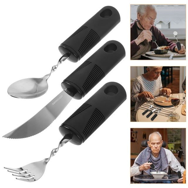 UPOUART Portable Anti-shaking Tableware Set with Anti-slip Handles for Elderly Adults Black