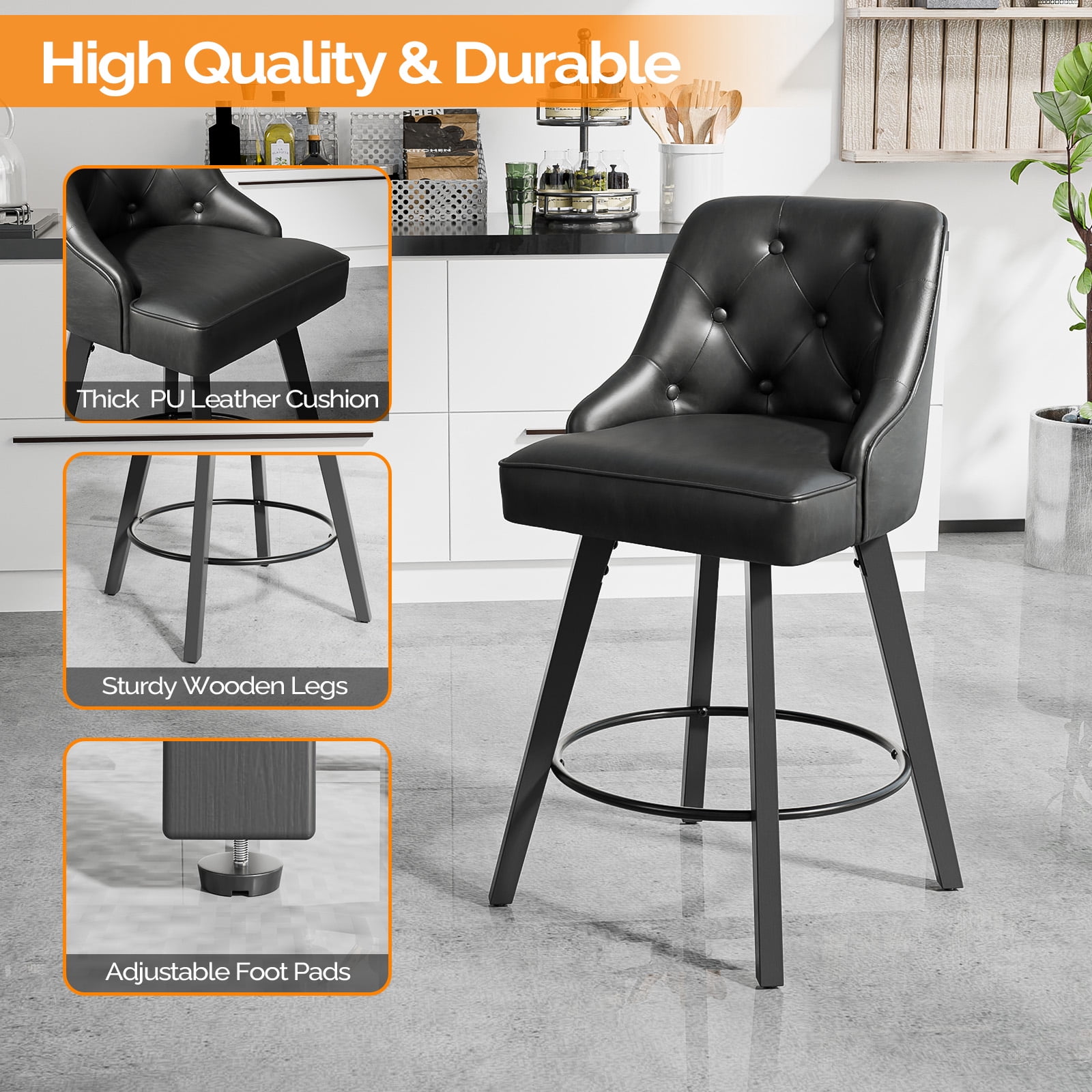 Zimtown Modern Swivel Barstools with Back, 26" Counter Height Bar Stools Kitchen Island Dining Chairs Set of 1, Black