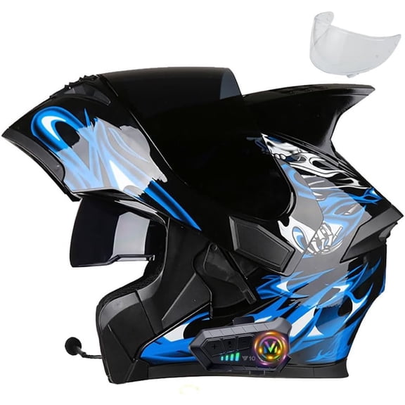 Bluetooth Motorcycle Helmets Helmets for Adults Motorcycle DOT Approved Modular Motorcycle Dual Visor Helmets, Built-in Dual Speaker with Microphone, for Adult Men and Women
