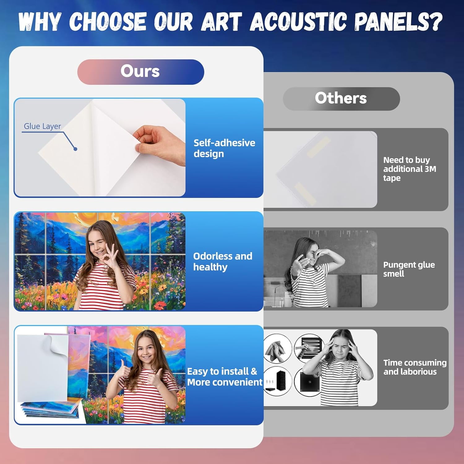 DAZLUTE 8 Pack Soundproof Wall Panels Acoustic Panels Self-Adhesive Sound Proofing Panels High Density Art Sound Panels for Acoustic Treatment, Home, Studio, Gaming Room