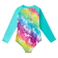 thumbnail image 3 of URMAGIC Kids Girls Zip Up Long Sleeve Rash Guard One-Piece Swimsuit Rainbow Swimwear 1-8Y, 3 of 12