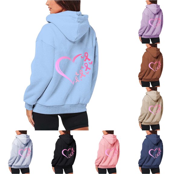 NinXxx Women's Cancer Prevention Zipper Long Sleeve Pocket Drawstring Hoodie Sky Blue XXL