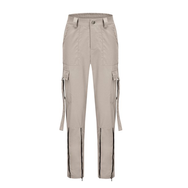 VISgogo Pantalones cargo para mujer, pantalones de cintura alta con estampado de cuadros/color sólido con bolsillos VISgogo moda