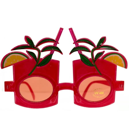 Luau Hawaiian Tropical Drink Sunglasses, Red Frame, Red Lens, OS