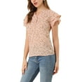 thumbnail image 4 of Allegra K Women's Floral V Neck Tiered Short Sleeve Button Down Summer Blouse, 4 of 6
