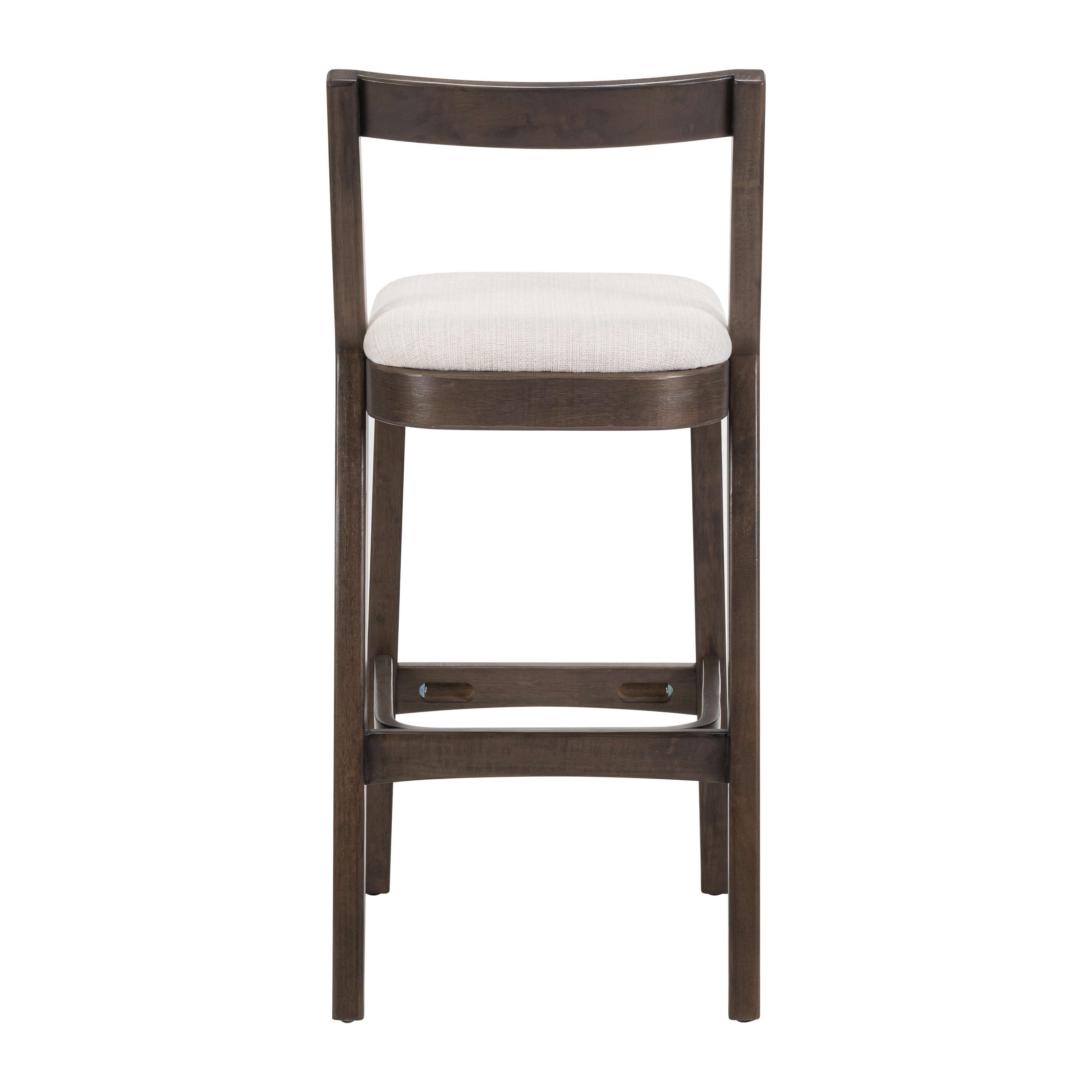 Counter Height Bar Stools, Rubberwood Stools with Beige Polyester Fabric Seat and Dark Brown Finish, Farmhouse Dining Stools for Kitchen, Breakfast Nook, Cafe, Set of 2
