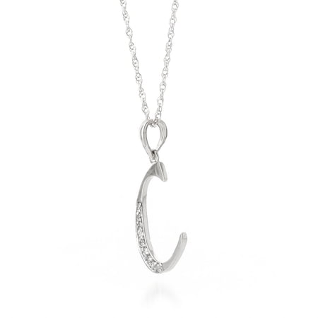 Galaxy Gold GG 14K White Gold Natural Diamonds Initial "C" Pendant Necklace - April Birthstone - Strength & Brilliance - 16" to 24" - Fine Jewelry for Women