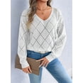 thumbnail image 6 of Women'S Crochet Sweater Top Hollow Out Long Sleeve Pullover Tops Fall Outfits Fashion White S, 6 of 9