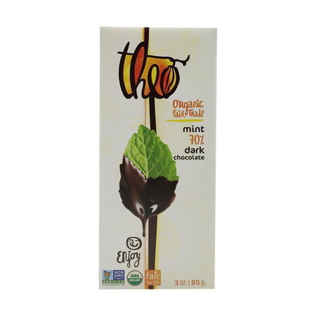 Pack of 2 - Organic Fair Trade Mint 70% Dark Chocolate Bar, 3