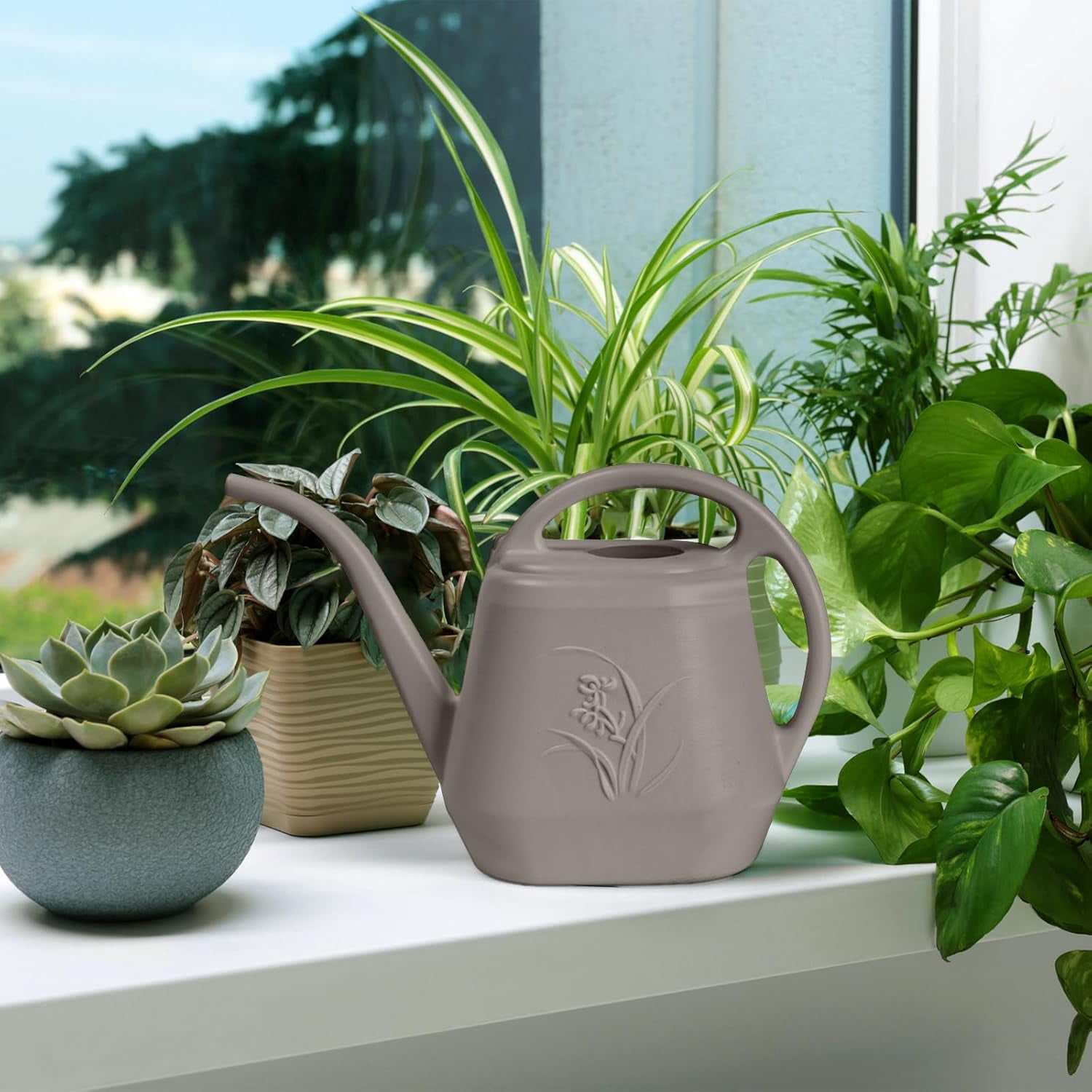 Plastic Watering Can - for Indoor and Outdoor Plant 1/2 Gallon Coffee Color