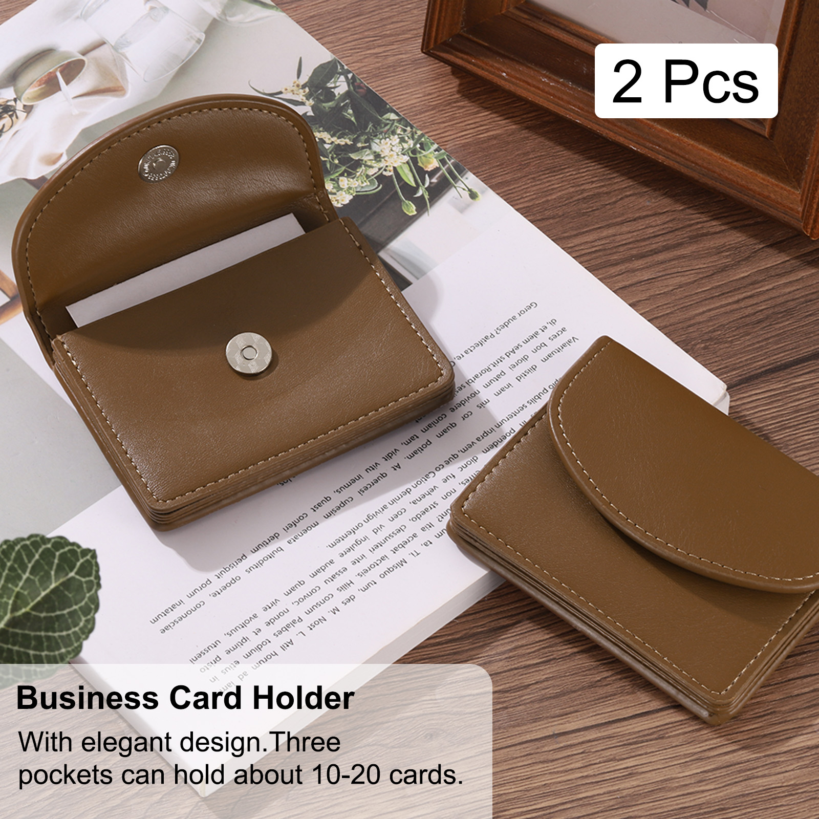 Unique Bargains Elegant PU Leather Business Card Case Stylish Name Card Holder Brown