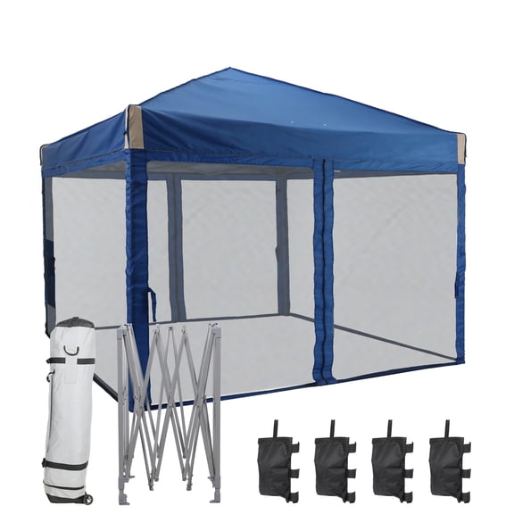 Aoodor 12'x12' Pop Up Canopy with Removable Mesh Sidewalls, Outdoor Portable Instant Shelter Tent-Blue