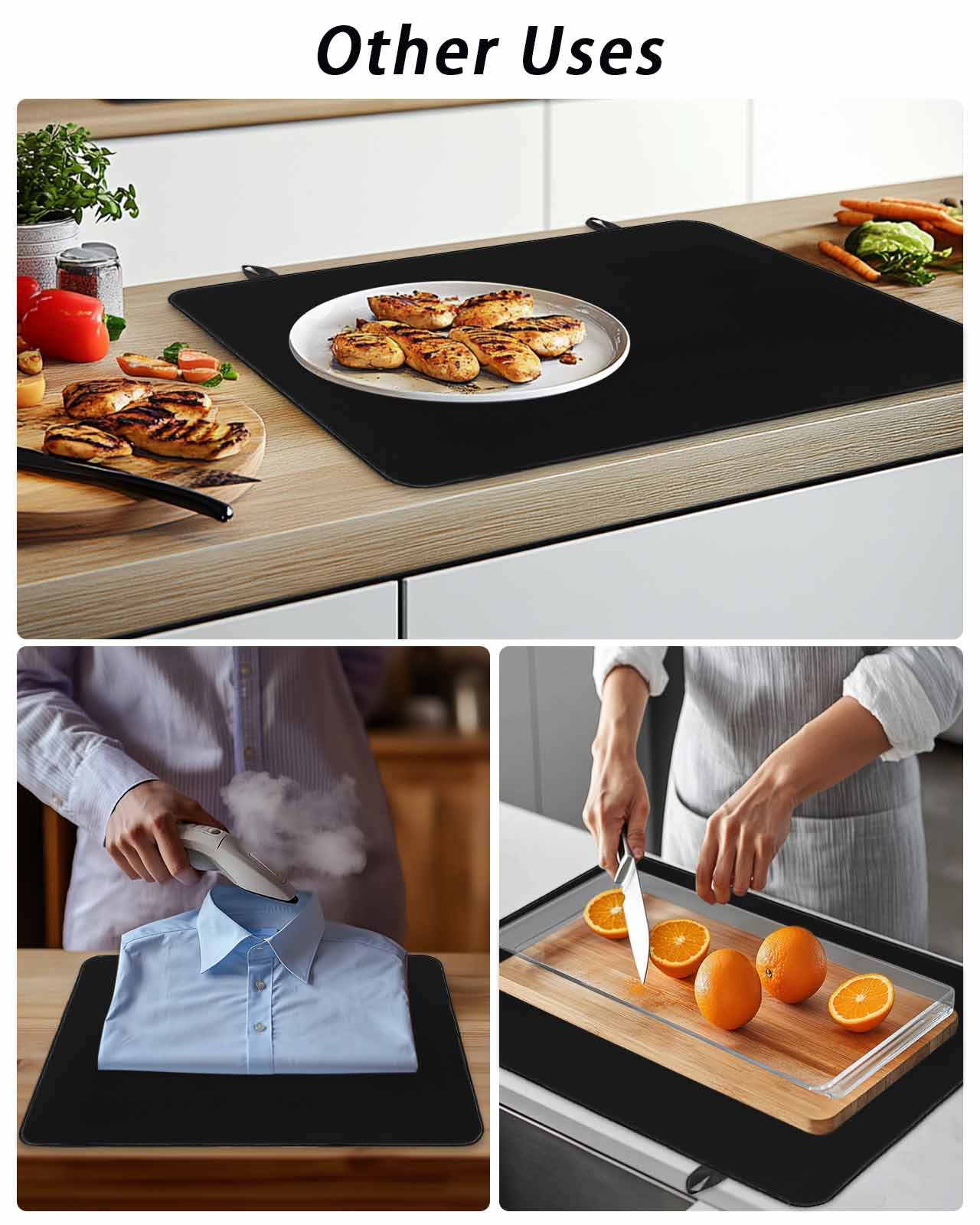Black Stove Top Covers for Electric Stove, 28'x20'' Solid Color Glass Ceramic Stove Cover Foldable Rubber Mat Heat Resistant Cooktop Protector for Kitchen