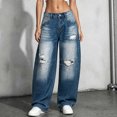 thumbnail image 6 of Atkumj Womens Ripped Jeans Fashion Baggy Button-Zip Fly Low Waisted Jeans Vintage Wash Long Length Jeans Wide Leg Women with Pockets S, 6 of 6