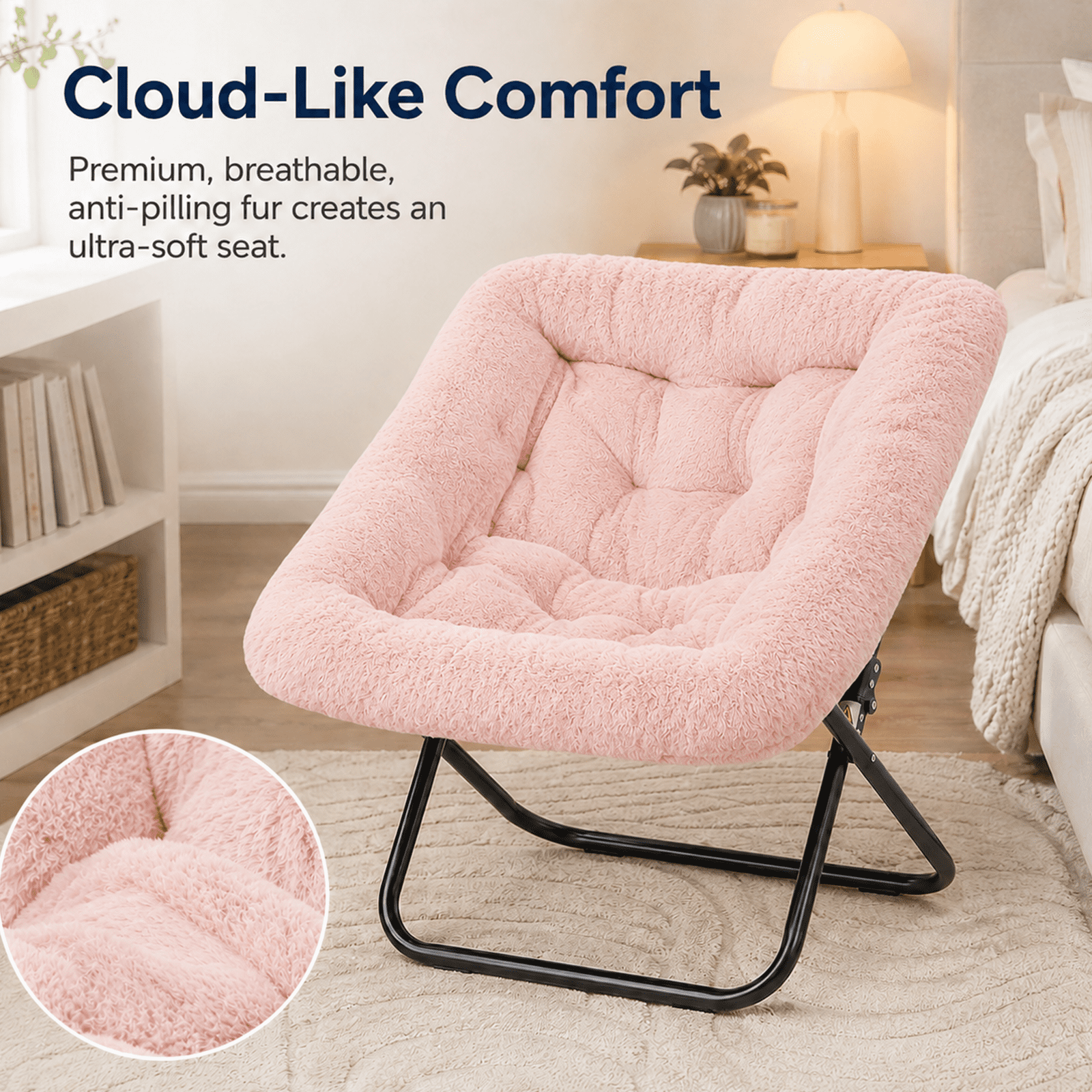 Alvantor Comfy Chair for Adults, Soft Faux Fur Folding Lounge, Flexible Reading Chair for Teens, Large Size Foldable Chair for Living Room Dorm Rooms