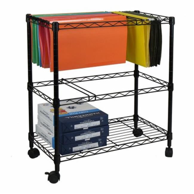 Portable 2Tier Metal Rolling File Cart, Black