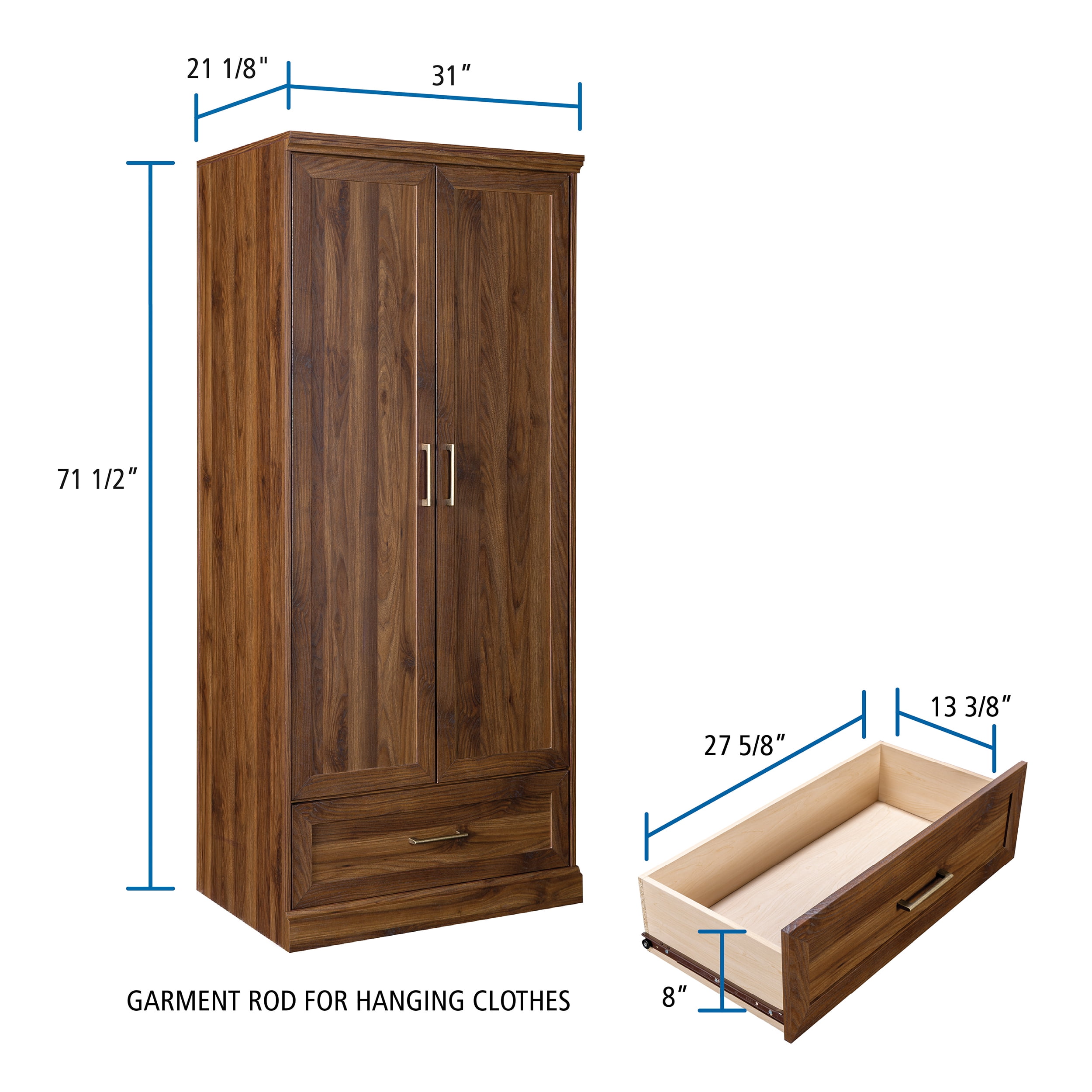Mainstays Traditional Refined 71" Wardrobe, Canyon Walnut Finish