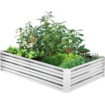 PayLessHere Galvanized Raised Garden Bed Kit with Drainage Holes, 8x4x1ft, Silver, 19 lbs