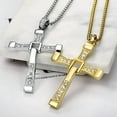 thumbnail image 5 of 14K Yellow Gold Fast and Furious Movies Actor Dominic Toretto Rhinestone Cross Crystal Pendant Chain Necklace Men Jewelry, 5 of 7