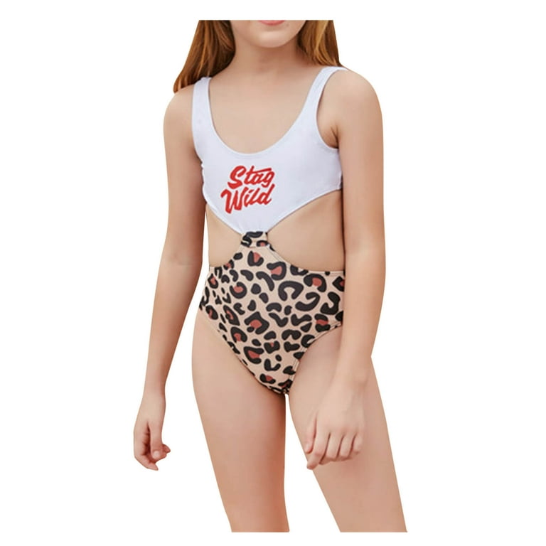 Juebong Girls Cute Leopard Print Pattern Bikini Set One Piece Swimsuit  Bathing Suit,White,160