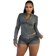 thumbnail image 5 of LYMAYTER Women's Denim Coord Set‌ for S-2XL Long Sleeve Jean Stretch Jacket & Distressed Shorts Combo, 5 of 6