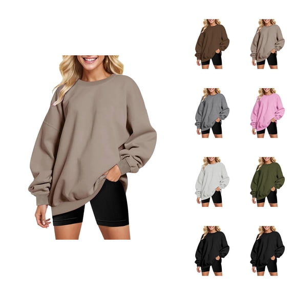 Fall Sweatshirts for Women 2025 Long Sleeve Crewneck Drop Shoulder Basic Oversized Sweatshirt Pullover Tops