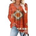 thumbnail image 2 of Womens Round Neck Tunic Tops Long Sleeve Floral Printed Pullover Winter Casual Loose Button Blouse, 2 of 5
