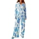 thumbnail image 1 of VISgogo, conjunto de ropa informal de 2 uds para mujer, estampado de flores/patrón abstracto, botones de solapa, camisas de manga larga, Tops con pantalones largos sueltos VISgogo  moda, 1 of 9