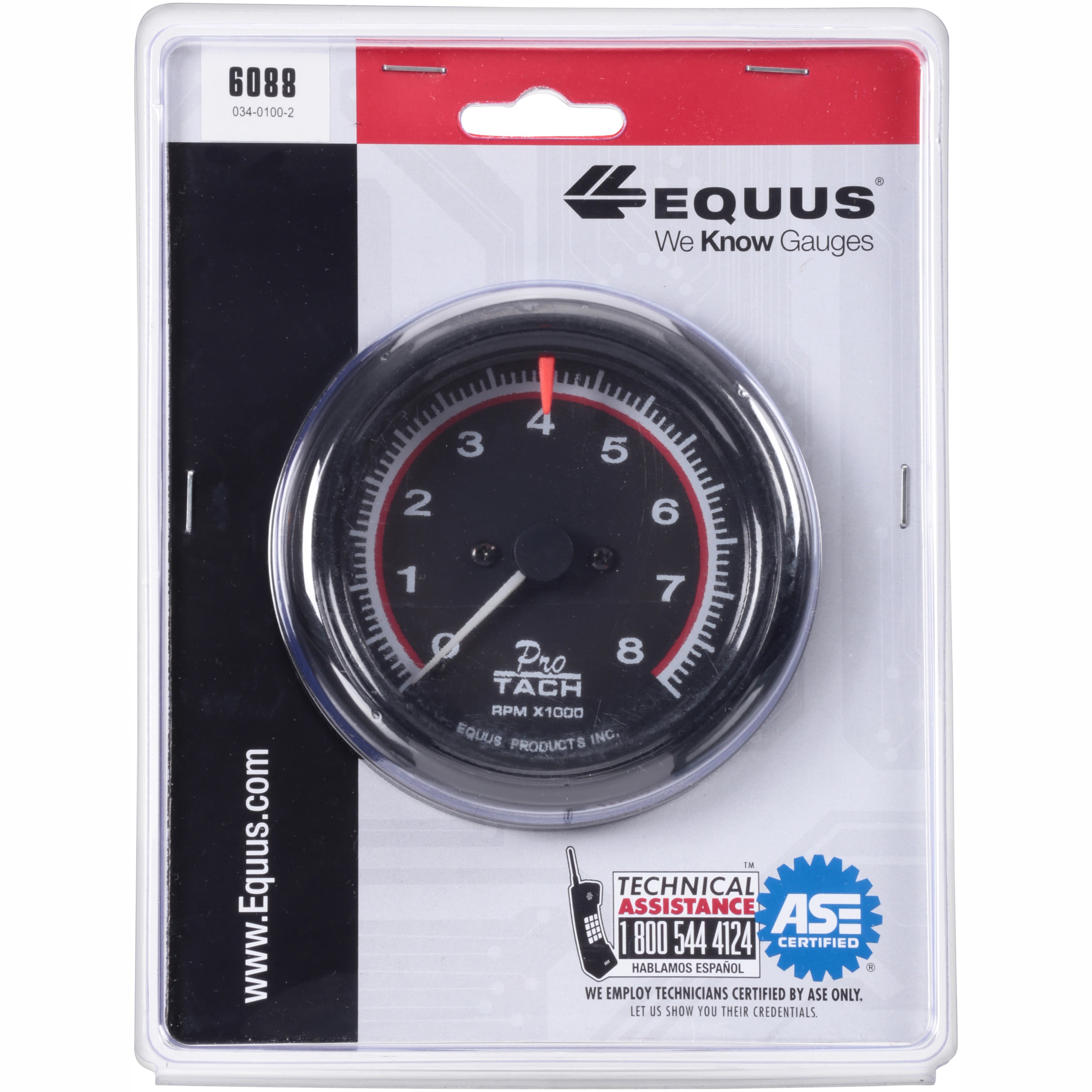 Equus Tachometer Gauge 6088; 6000 Series 0 to 8000 RPM 3-3//8/" Electric