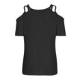 thumbnail image 4 of Meichang Womens Cold Shoulder Tops Summer Short Sleeve V Neck Tees Eyelet Embroidery Blouses Casual Loose Fitting Solid Color Tunic Tops Black M, 4 of 6