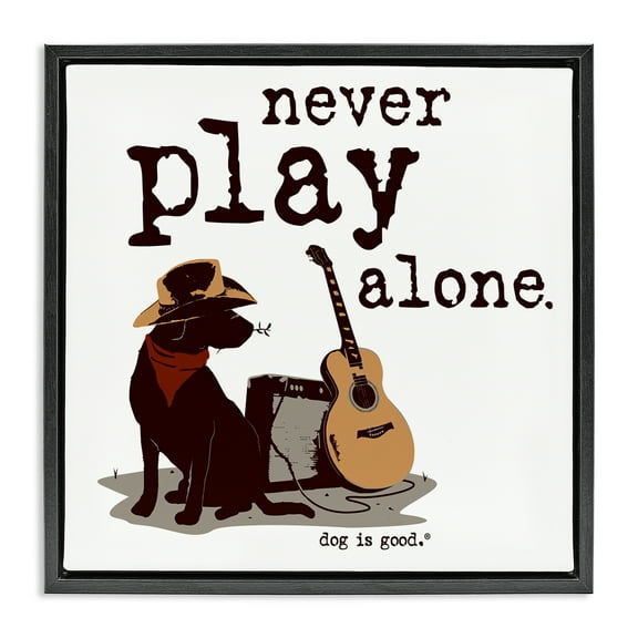 Stupell Industries Never Play Music Alone Animals Painting Black Floater Framed Canvas Art Print Wall Art, 18 x 18