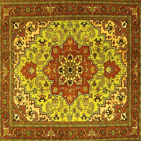 Ahgly Company Indoor Square Persian Yellow Traditional Area Rugs, 4' Square