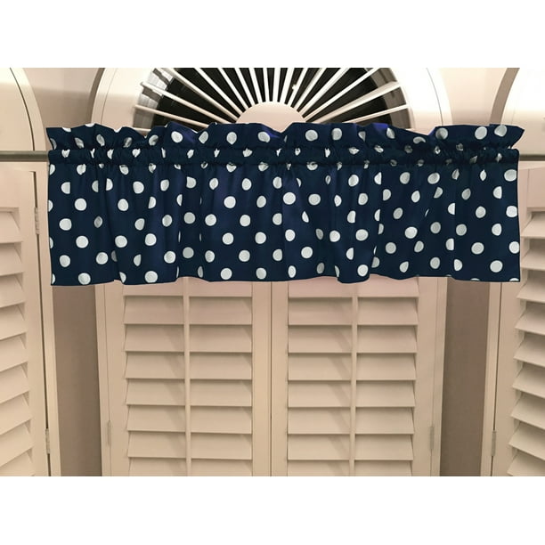 cotton polka dots window valance 58 wide white on navy