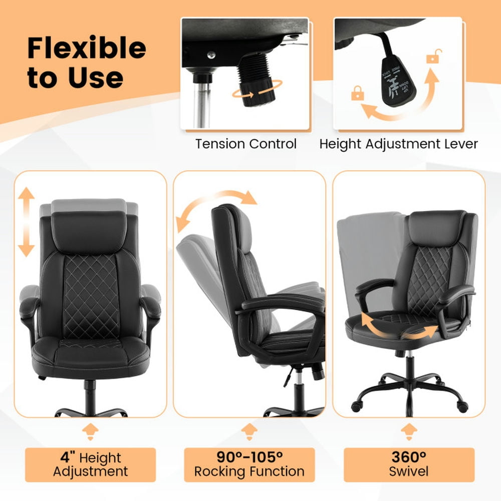 Demi Bonn High Back Ergonomic Executive Desk Chair with Thick Headrest Cushion, Rolling Work Computer Office Chair, Black