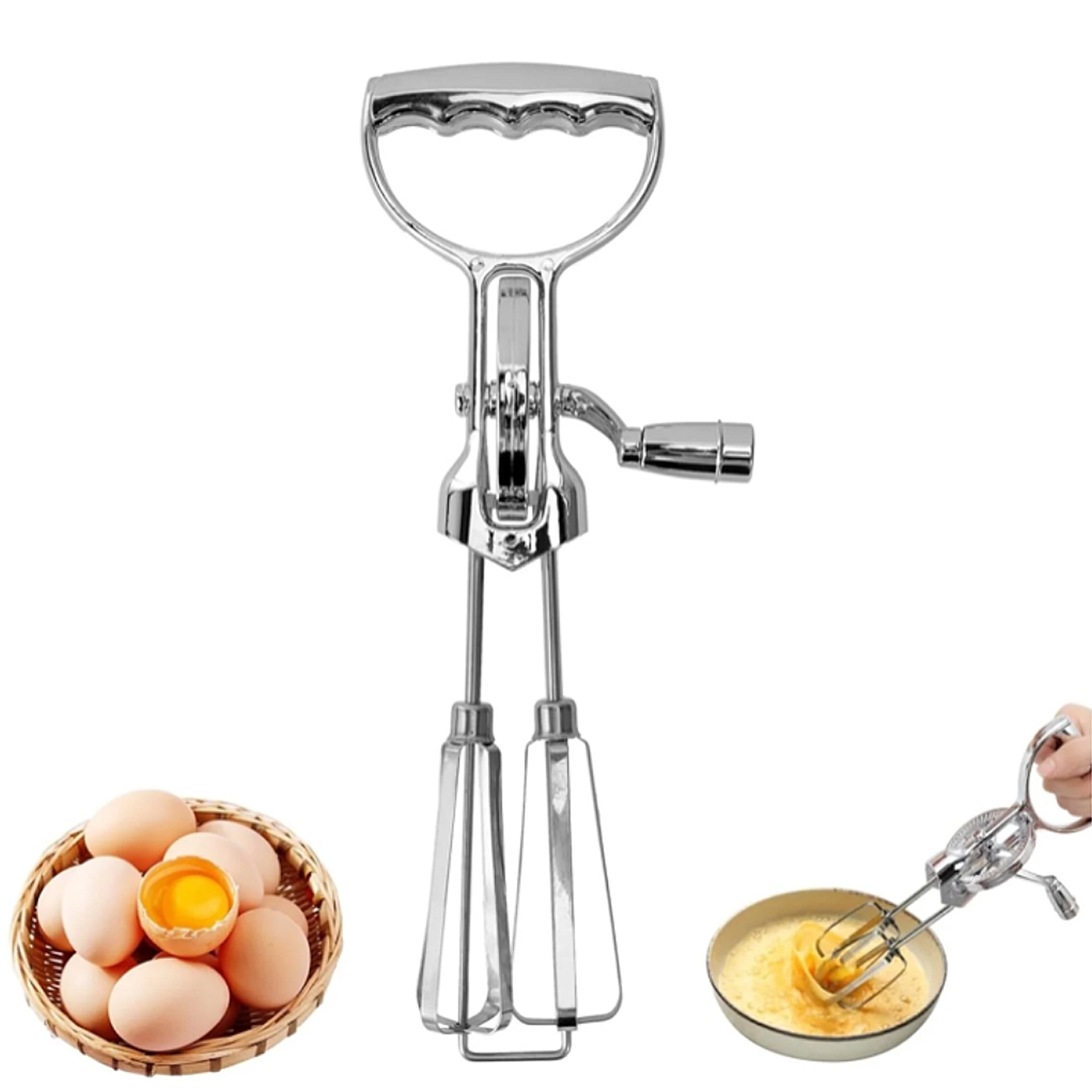 MaPinKa Manual Mixer - Classic Hand Crank Egg Beater with 18/10 Stainless Steel Blades, 12-Inch, Silver