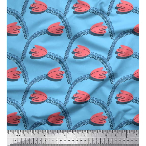 Soimoi Rayon Fabric Leaves & Tulip Floral Print Fabric by the Yard 42 Inch Wide