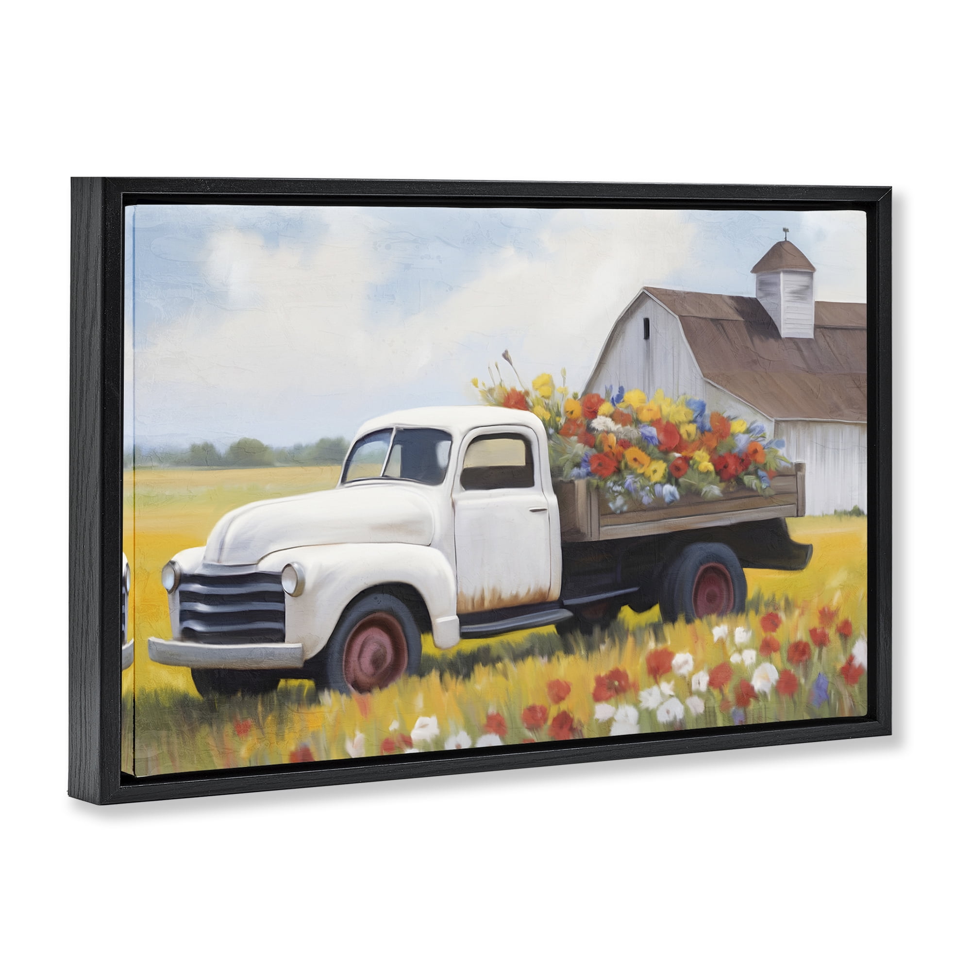 Stupell Industries Floral Truck Delivery Plants & Flowers Painting Black Floater Framed Canvas Art Print Wall Art, 31 x 21