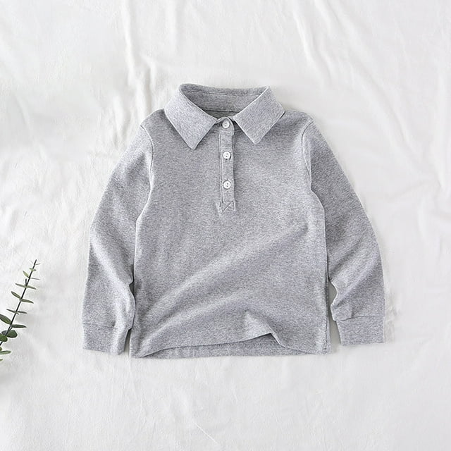 RXIRUCGD Chemises à Manches Longues Unies pour Filles, Jolis Chandails Ras du Cou, Hauts à Col à Revers, Blouses Décontractées, Vêtements ( Gris, Taille : 5 Ans )