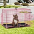 thumbnail image 2 of 36 inch Dog Crate for Medium Small Dogs Folding Portable Metal Dog Cage Kennel Double Door Pet Crate with Divider and Tray, Pink, 2 of 7