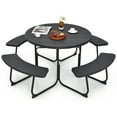 thumbnail image 1 of Costway Ensemble de Table de Pique-Nique Ronde d'Extérieur pour 8 Personnes avec 4 Bancs et Trou pour Parasol Noir, 1 of 9