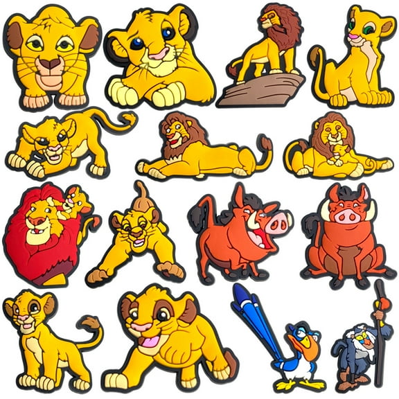 15 Pcs The Lion King Cartoon PVC Shoe Charms for Clog Sandals, Cute Shoes Decoration Charms for Teen Adults Party Gifts