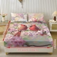 thumbnail image 2 of Xoenoiee Cardinal Cherry Blossom Print 3 Pcs Cooling Bed Sheet Set, Soft Bedding Set, Includes 1 Fitted Sheet and 2 Pillowcases, Breathable Comfortable Sheets for Bedroom, Twin XL Size, 2 of 7