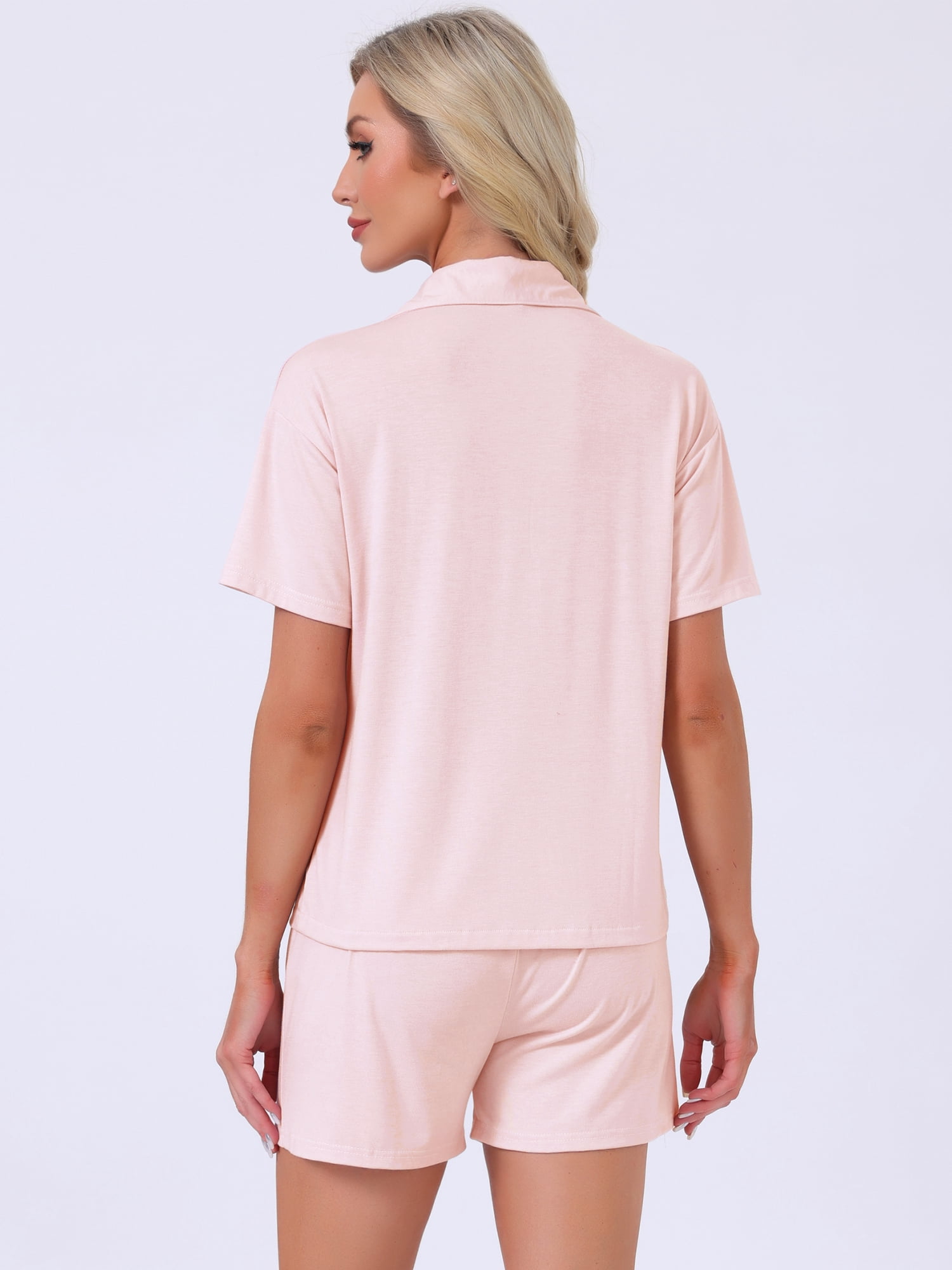 DARING DIVA Women's Solid Pajama Sets Short Sleeves Cute Soft Elastic S Light Pink