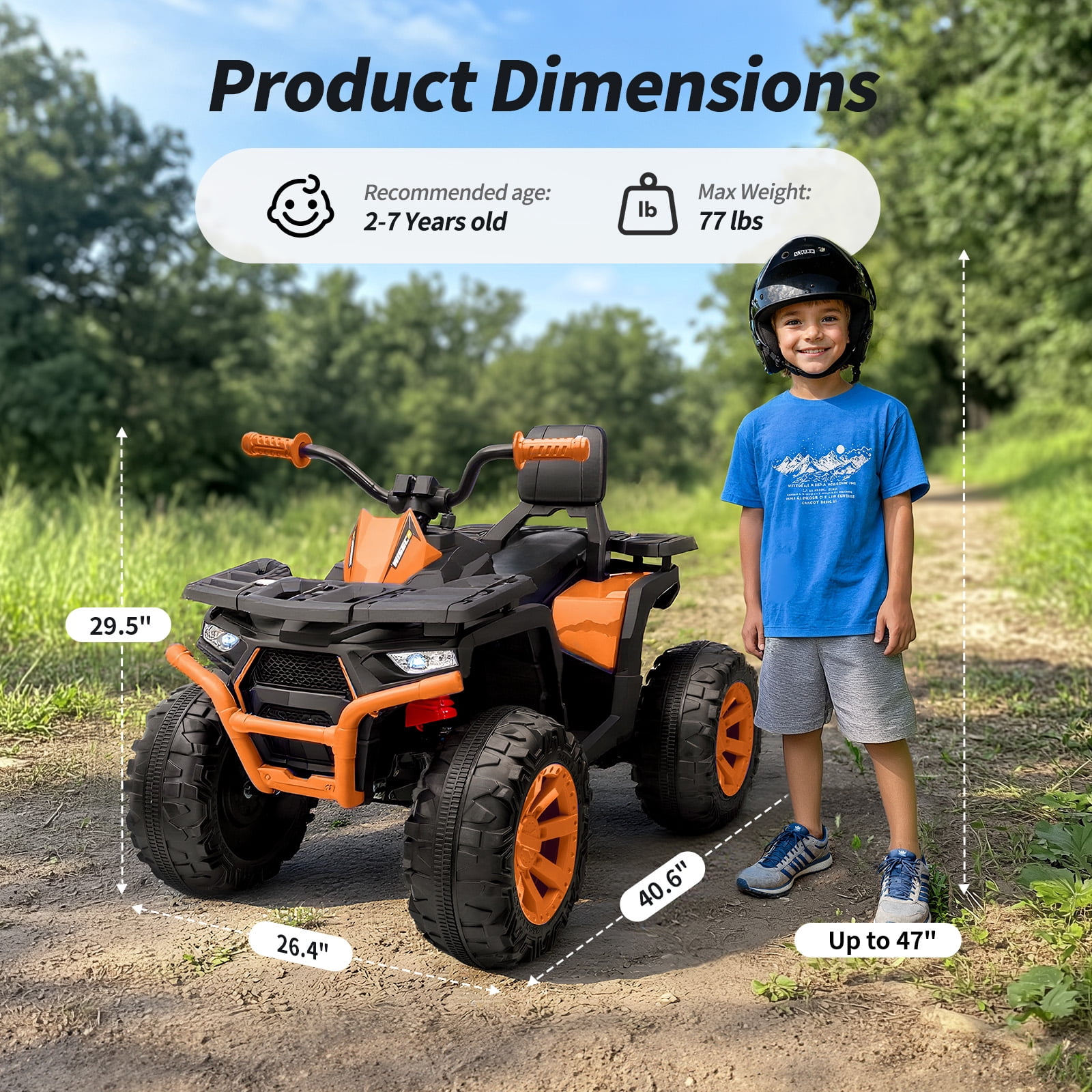 Hikiddo 24V 4WD Kids ATV 4 Wheeler, 2-Seater Powered Ride on ATV Toy for Big Kids w/ Bluetooth, 4x200W Motor - Orange