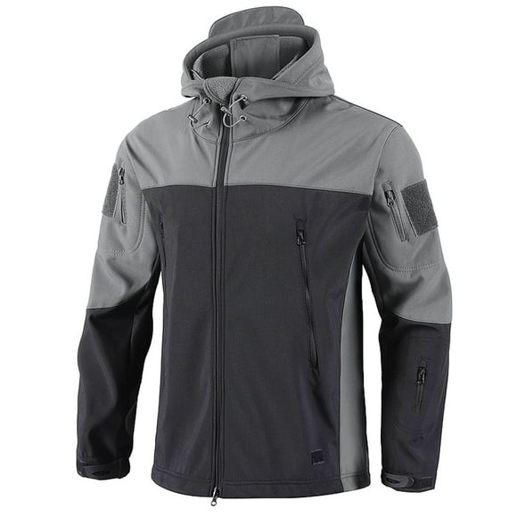 BADHUB Men's Tactical Jacket with Hood Color Block Waterproof Rain Jacket Performance Outdoor Soft Shell Rain Coat Zipper Hiking Fishing Outwear with Multi-Pockets Winter Clearance